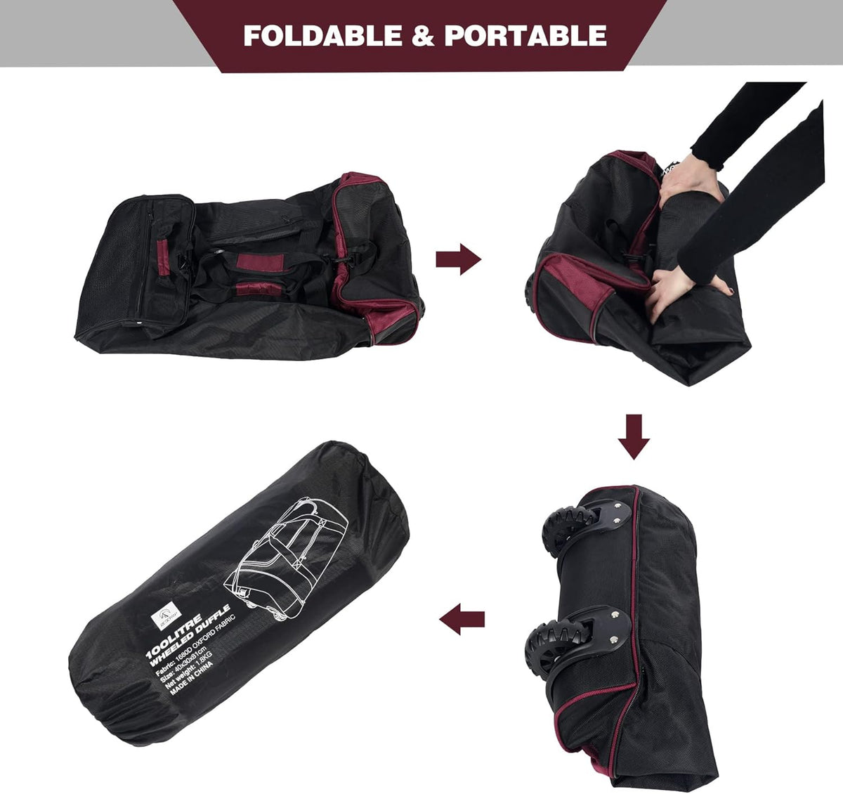 85L/120L/140L Foldable Duffle Bag with Wheels, Large Travel Duffel Bag