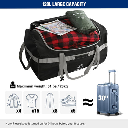 85L/120L/140L Foldable Duffle Bag with Wheels, Large Travel Duffel Bag