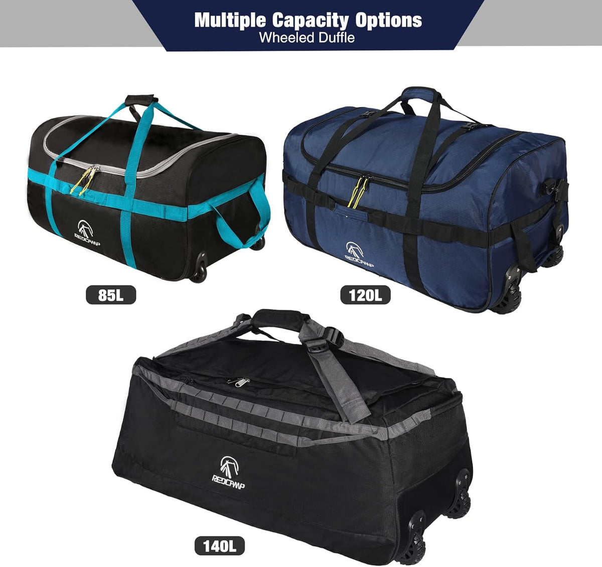 85L/120L/140L Foldable Duffle Bag with Wheels, Large Travel Duffel Bag
