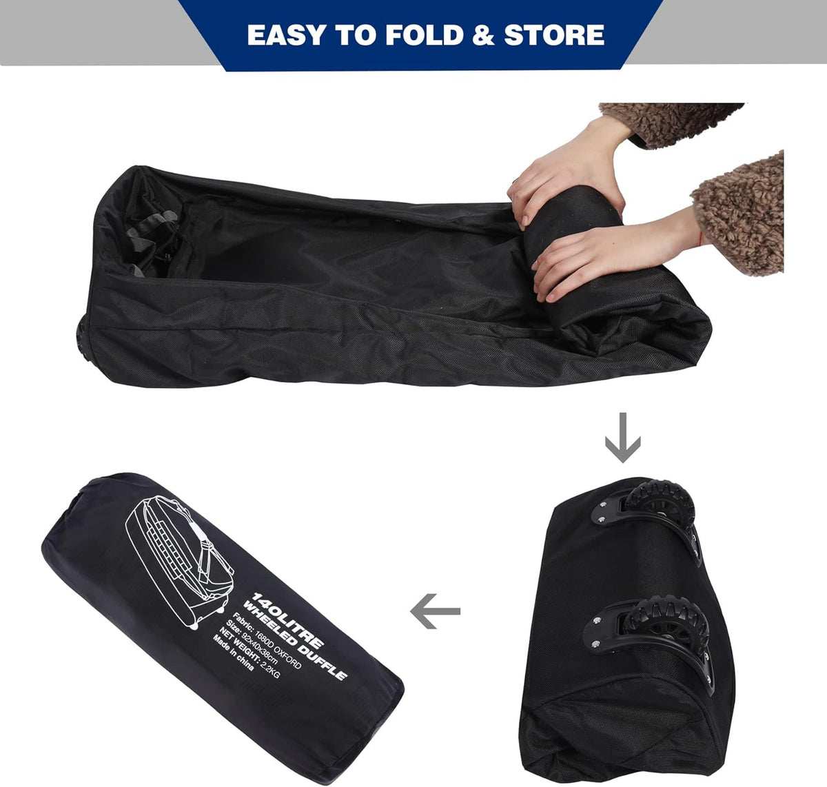 85L/120L/140L Foldable Duffle Bag with Wheels, Large Travel Duffel Bag