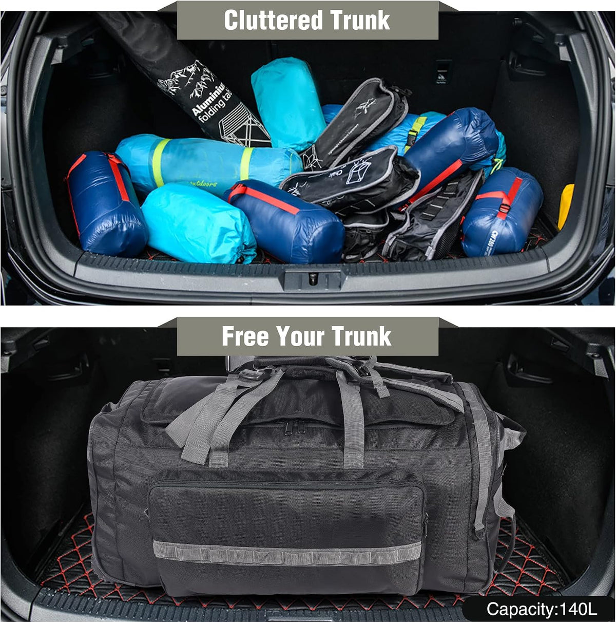 85L/120L/140L Foldable Duffle Bag with Wheels, Large Travel Duffel Bag