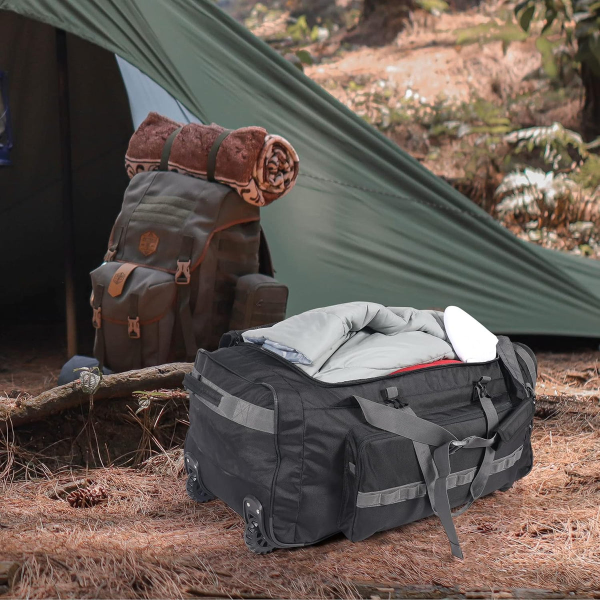 85L/120L/140L Foldable Duffle Bag with Wheels, Large Travel Duffel Bag
