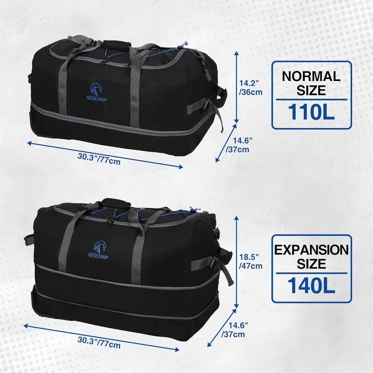 85L/120L/140L Foldable Duffle Bag with Wheels, Large Travel Duffel Bag