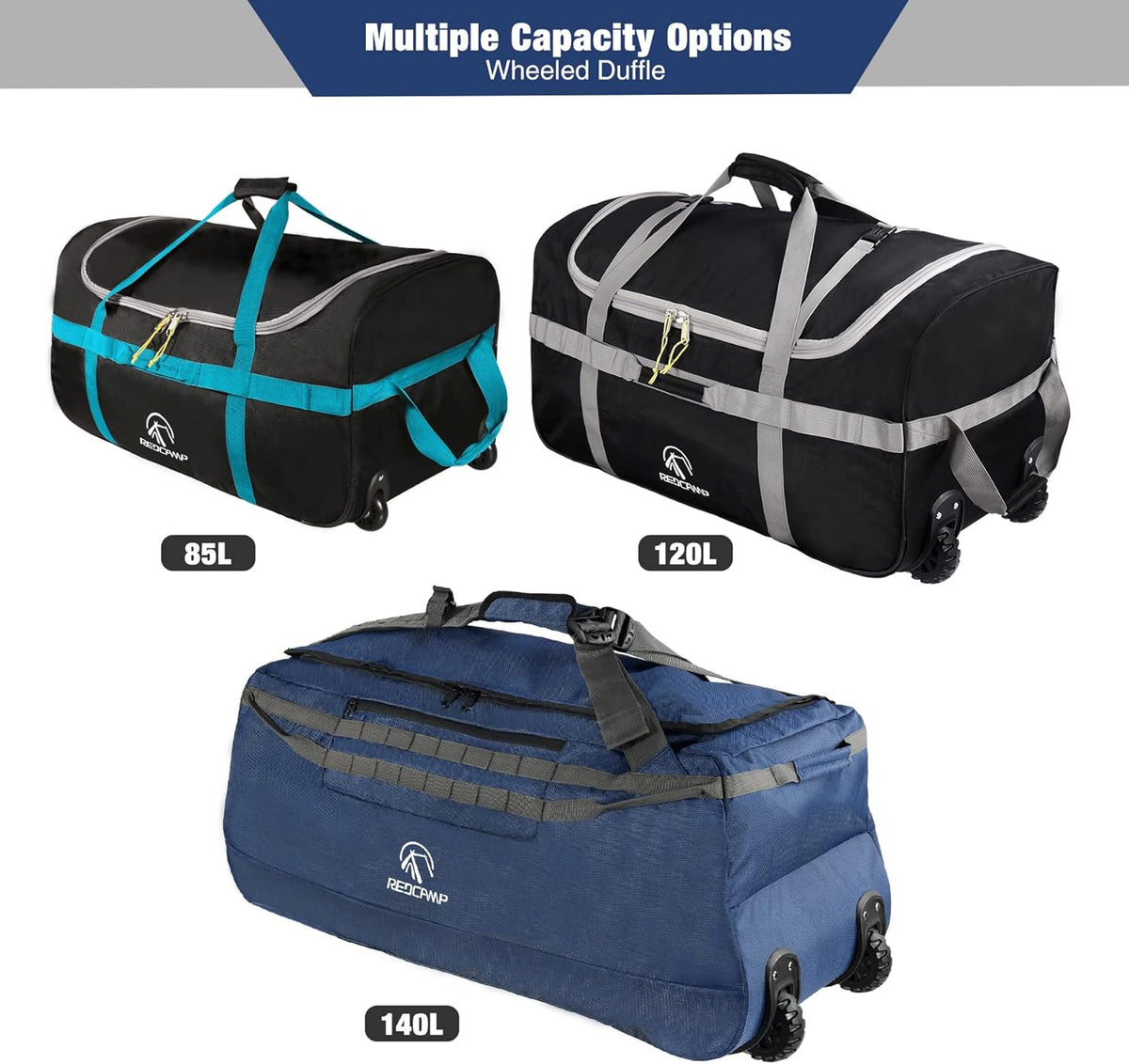 85L/120L/140L Foldable Duffle Bag with Wheels, Large Travel Duffel Bag