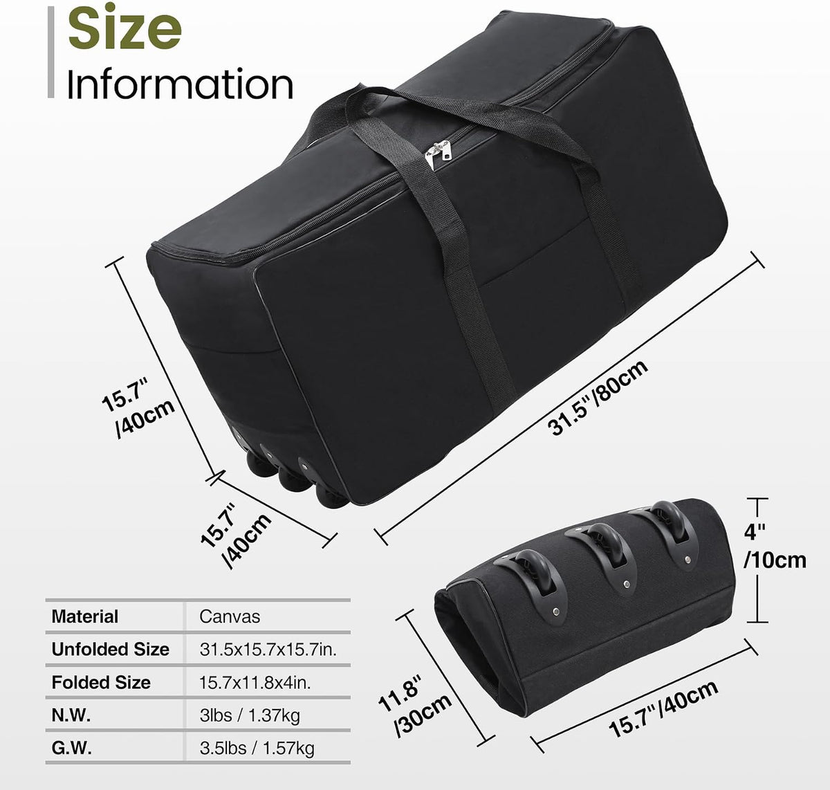 85L/120L/140L Foldable Duffle Bag with Wheels, Large Travel Duffel Bag