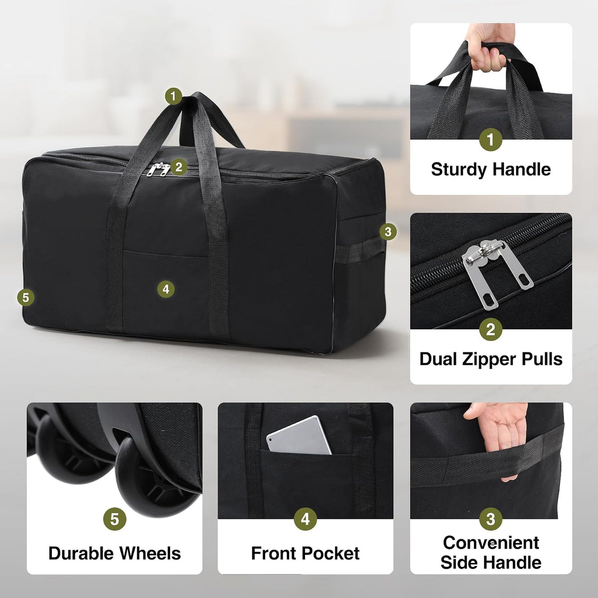 85L/120L/140L Foldable Duffle Bag with Wheels, Large Travel Duffel Bag