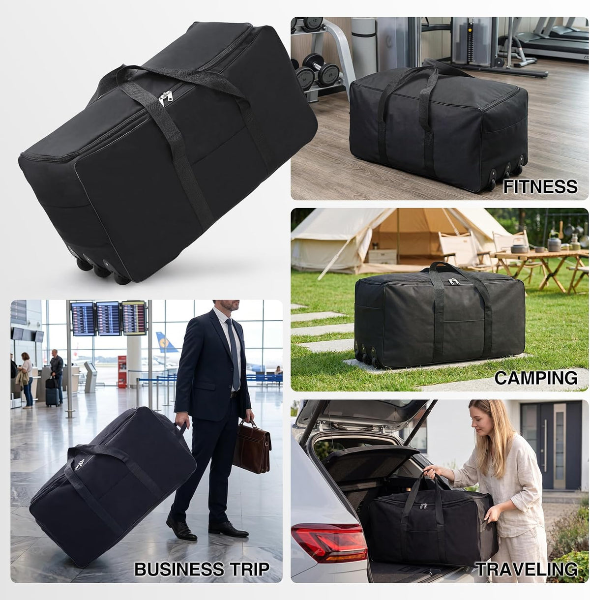 85L/120L/140L Foldable Duffle Bag with Wheels, Large Travel Duffel Bag