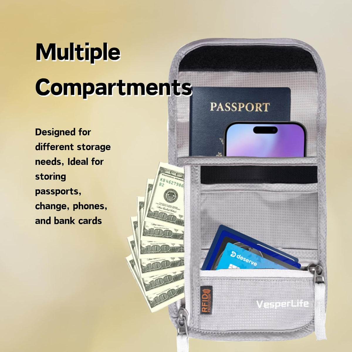 Travel Pouch Anti-Theft Neck Wallet, RFID Blocking Passport Holder For Cruise Travel, Water-Resistant Lightweight Organizer for Men Women Family(Matte Black)