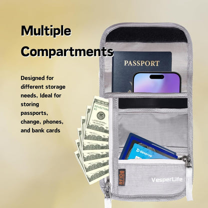 Travel Pouch Anti-Theft Neck Wallet, RFID Blocking Passport Holder For Cruise Travel, Water-Resistant Lightweight Organizer for Men Women Family(Matte Black)