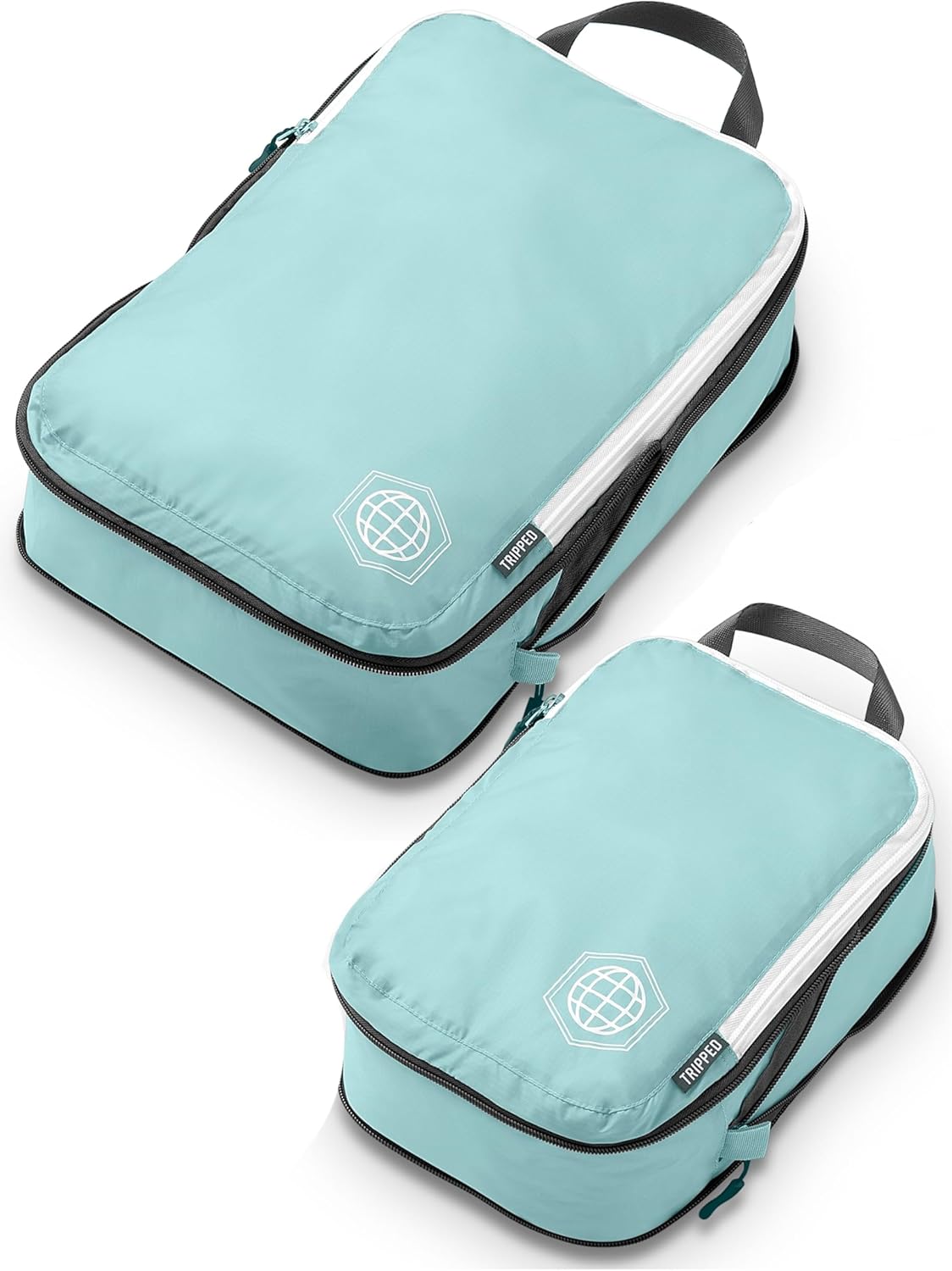 Compression Packing Cubes for Travel, Lightweight Packing Cubes Set for Carry-On Luggage & Backpacks – (Dusty Teal/White)