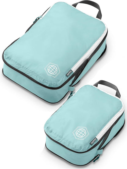 Compression Packing Cubes for Travel, Lightweight Packing Cubes Set for Carry-On Luggage & Backpacks – (Dusty Teal/White)
