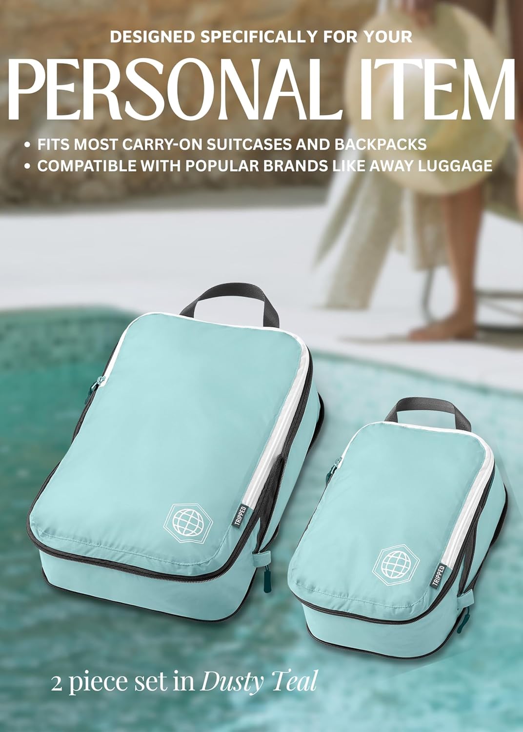 Compression Packing Cubes for Travel, Lightweight Packing Cubes Set for Carry-On Luggage & Backpacks – (Dusty Teal/White)