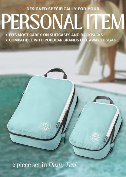 Compression Packing Cubes for Travel, Lightweight Packing Cubes Set for Carry-On Luggage & Backpacks – (Dusty Teal/White)