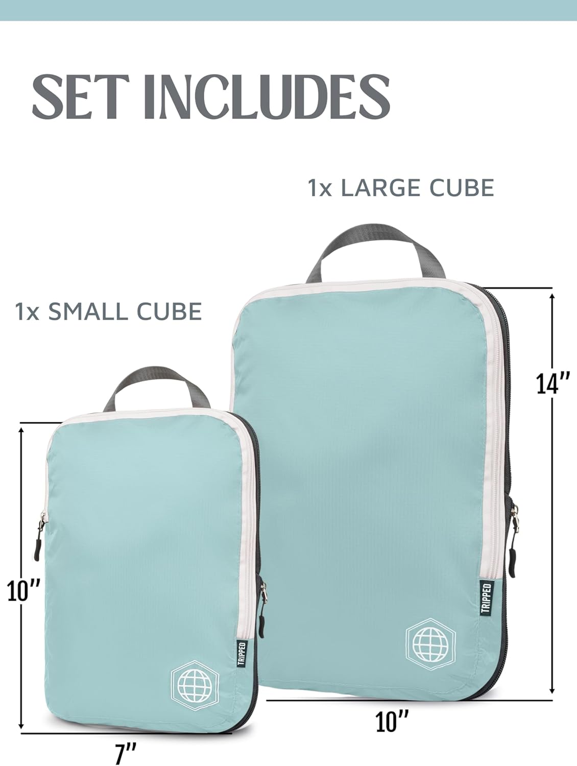 Compression Packing Cubes for Travel, Lightweight Packing Cubes Set for Carry-On Luggage & Backpacks – (Dusty Teal/White)