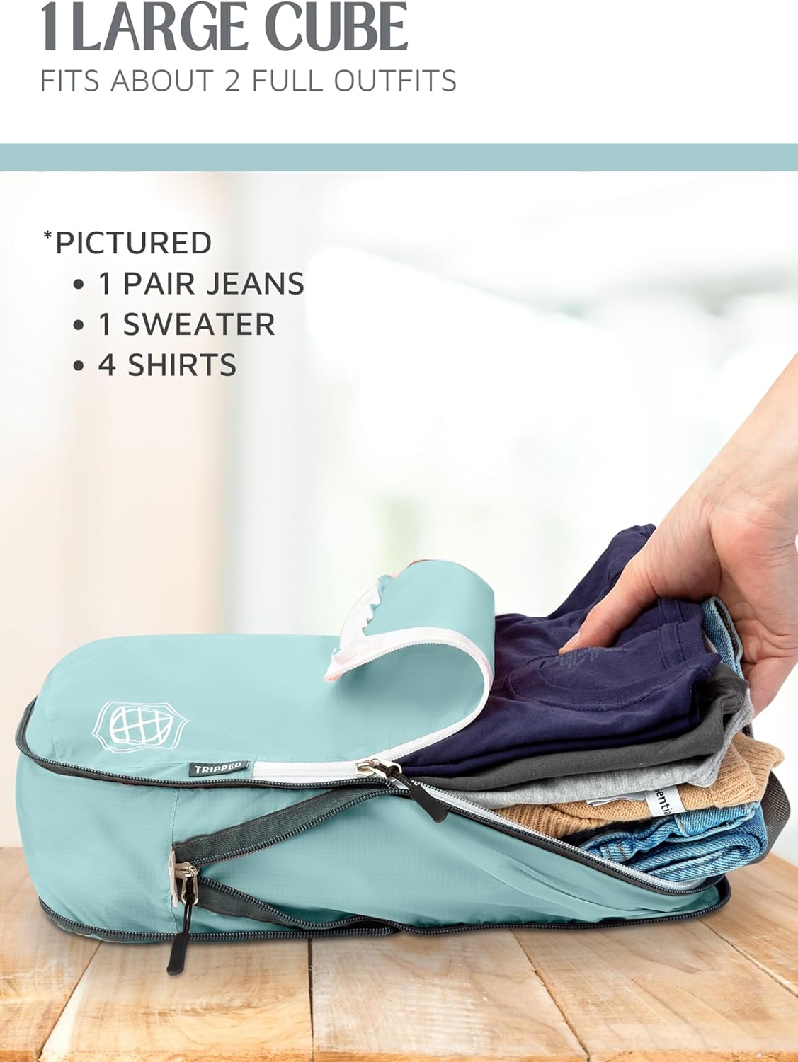 Compression Packing Cubes for Travel, Lightweight Packing Cubes Set for Carry-On Luggage & Backpacks – (Dusty Teal/White)