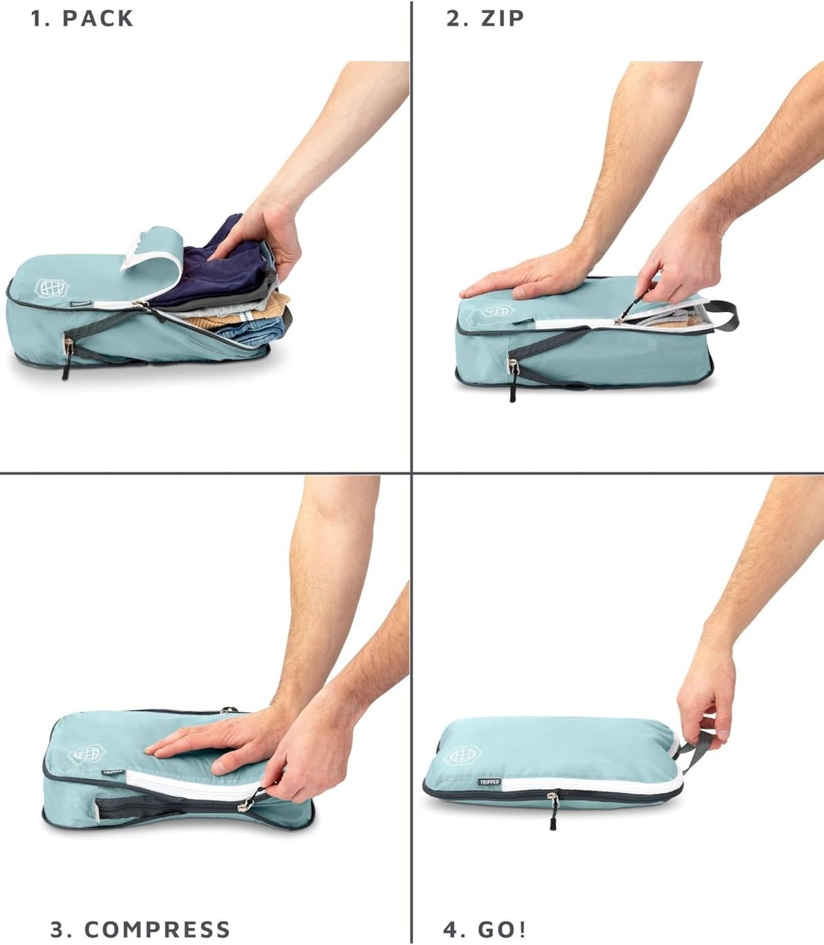 Compression Packing Cubes for Travel, Lightweight Packing Cubes Set for Carry-On Luggage & Backpacks – (Dusty Teal/White)