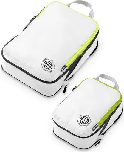 Compression Packing Cubes for Travel, Lightweight Packing Cubes Set for Carry-On Luggage & Backpacks – (Dusty Teal/White)