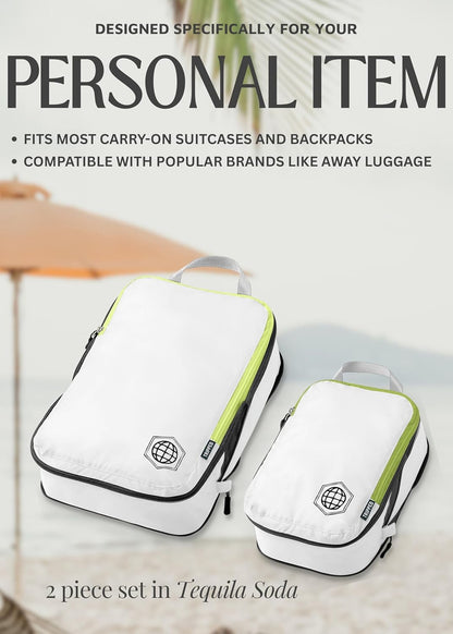 Compression Packing Cubes for Travel, Lightweight Packing Cubes Set for Carry-On Luggage & Backpacks – (Dusty Teal/White)