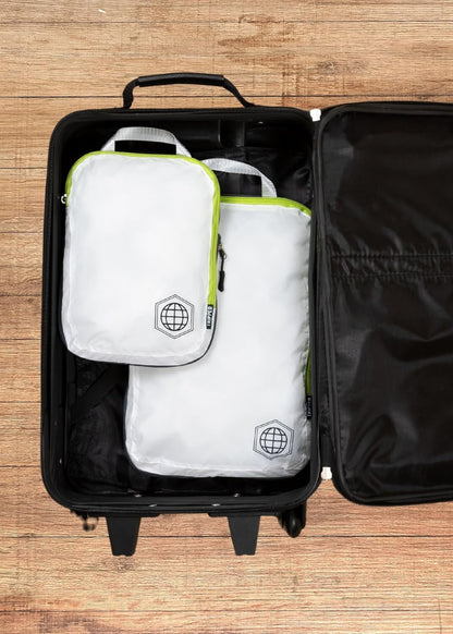 Compression Packing Cubes for Travel, Lightweight Packing Cubes Set for Carry-On Luggage & Backpacks – (Dusty Teal/White)