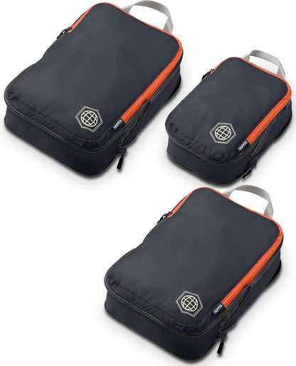Compression Packing Cubes for Travel, Lightweight Packing Cubes Set for Carry-On Luggage & Backpacks – (Dusty Teal/White)