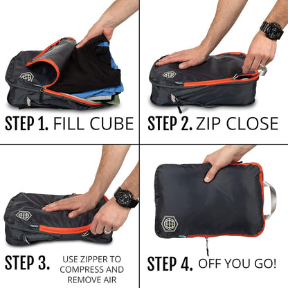 Compression Packing Cubes for Travel, Lightweight Packing Cubes Set for Carry-On Luggage & Backpacks – (Dusty Teal/White)