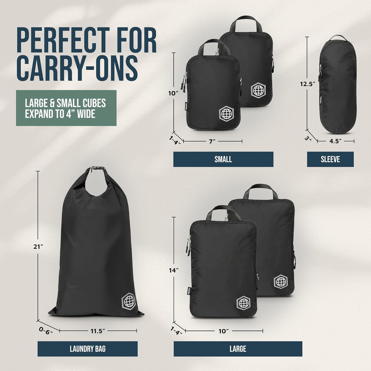 Compression Packing Cubes for Travel, Lightweight Packing Cubes Set for Carry-On Luggage & Backpacks – (Dusty Teal/White)