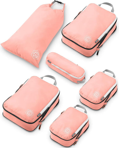 Compression Packing Cubes for Travel, Lightweight Packing Cubes Set for Carry-On Luggage & Backpacks – (Dusty Teal/White)