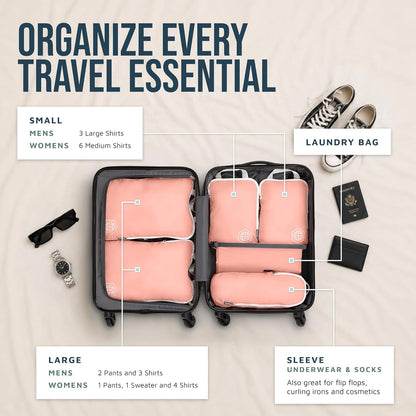 Compression Packing Cubes for Travel, Lightweight Packing Cubes Set for Carry-On Luggage & Backpacks – (Dusty Teal/White)