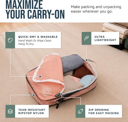Compression Packing Cubes for Travel, Lightweight Packing Cubes Set for Carry-On Luggage & Backpacks – (Dusty Teal/White)