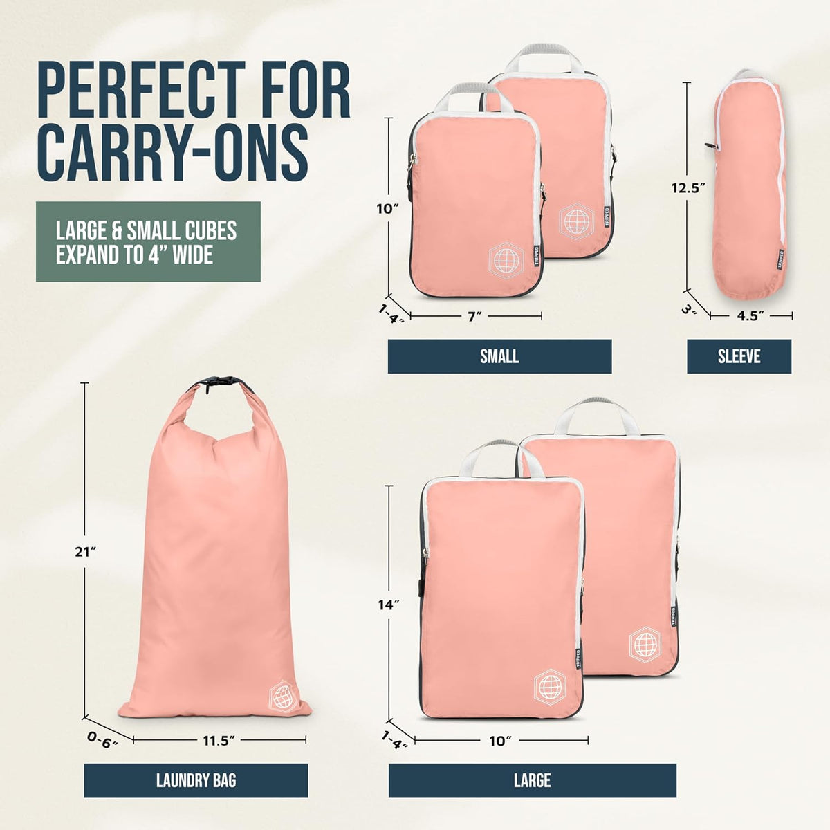 Compression Packing Cubes for Travel, Lightweight Packing Cubes Set for Carry-On Luggage & Backpacks – (Dusty Teal/White)