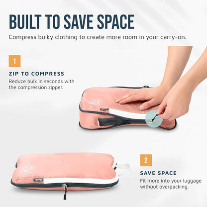 Compression Packing Cubes for Travel, Lightweight Packing Cubes Set for Carry-On Luggage & Backpacks – (Dusty Teal/White)