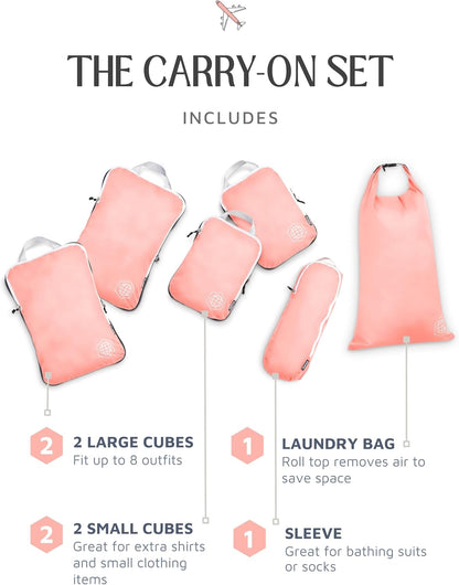 Compression Packing Cubes for Travel, Lightweight Packing Cubes Set for Carry-On Luggage & Backpacks – (Dusty Teal/White)
