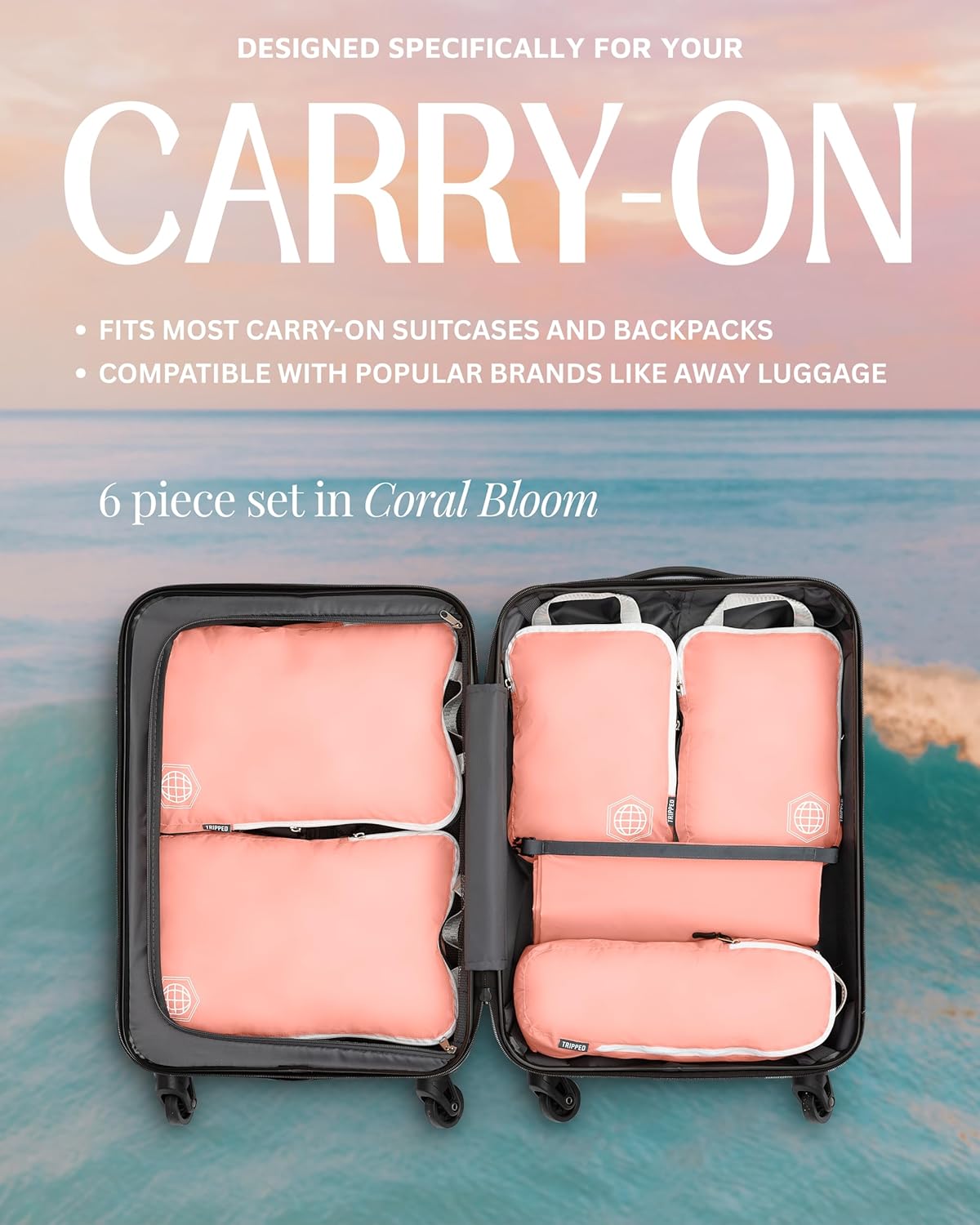 Compression Packing Cubes for Travel, Lightweight Packing Cubes Set for Carry-On Luggage & Backpacks – (Dusty Teal/White)