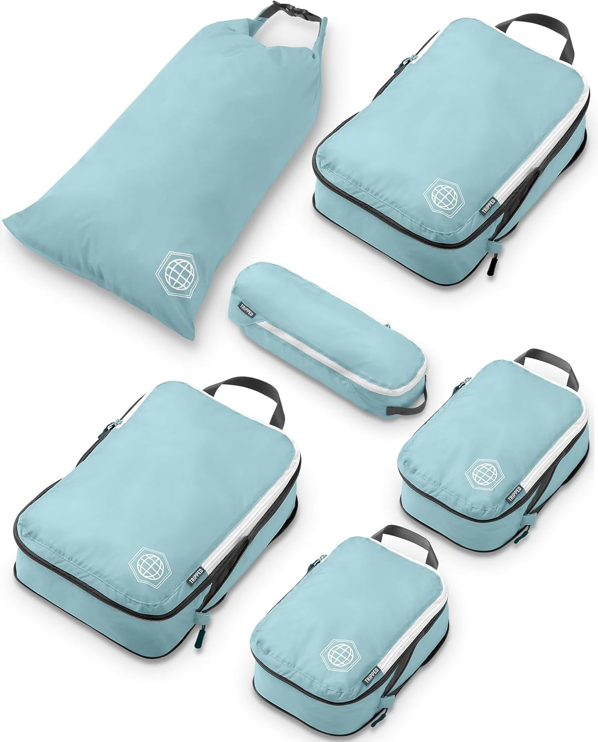 Compression Packing Cubes for Travel, Lightweight Packing Cubes Set for Carry-On Luggage & Backpacks – (Dusty Teal/White)