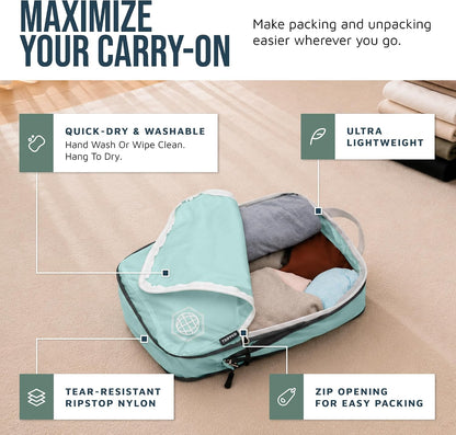 Compression Packing Cubes for Travel, Lightweight Packing Cubes Set for Carry-On Luggage & Backpacks – (Dusty Teal/White)