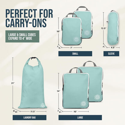 Compression Packing Cubes for Travel, Lightweight Packing Cubes Set for Carry-On Luggage & Backpacks – (Dusty Teal/White)