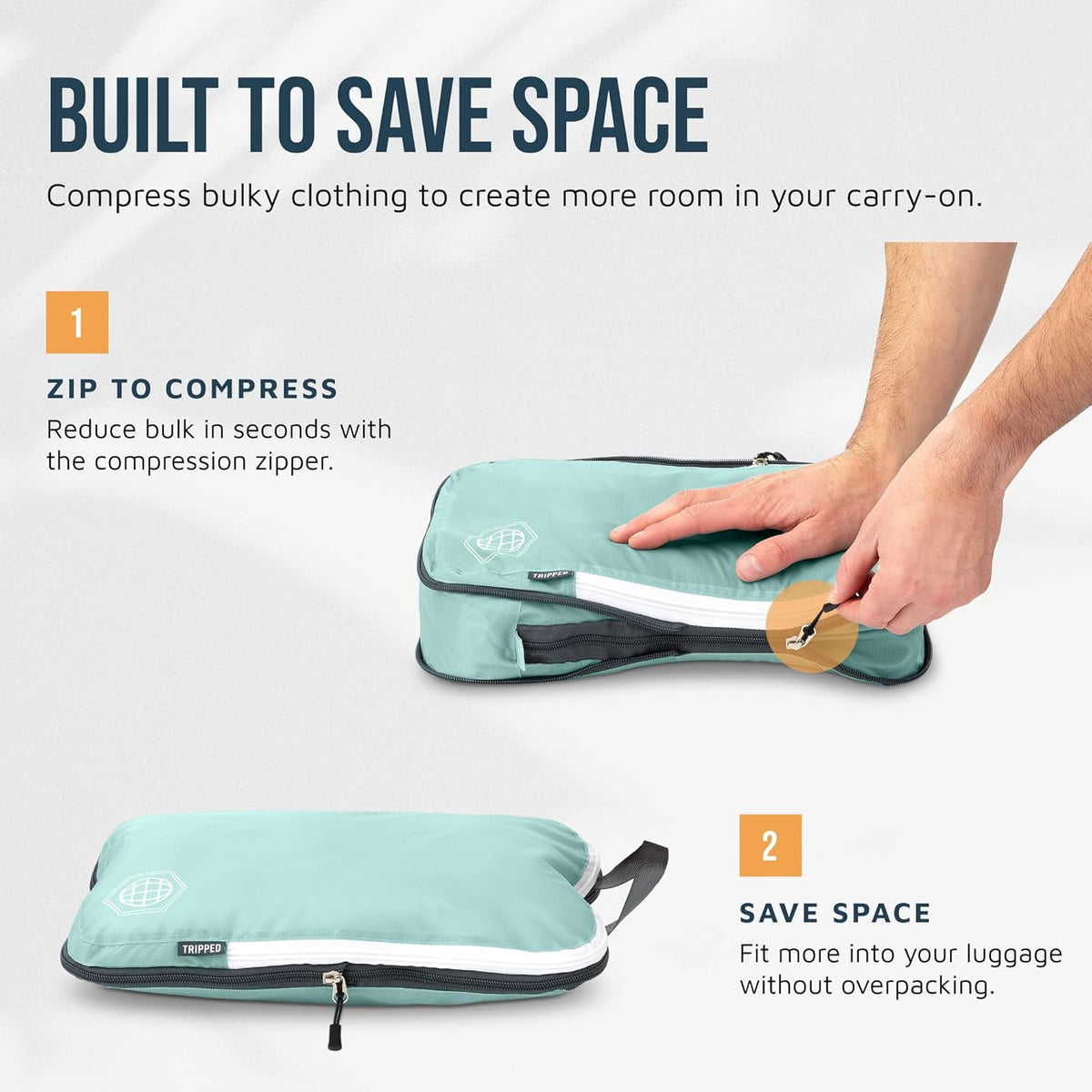 Compression Packing Cubes for Travel, Lightweight Packing Cubes Set for Carry-On Luggage & Backpacks – (Dusty Teal/White)