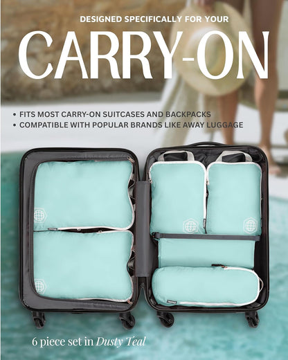 Compression Packing Cubes for Travel, Lightweight Packing Cubes Set for Carry-On Luggage & Backpacks – (Dusty Teal/White)