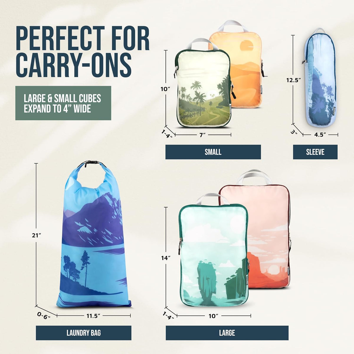 Compression Packing Cubes for Travel, Lightweight Packing Cubes Set for Carry-On Luggage & Backpacks – (Dusty Teal/White)