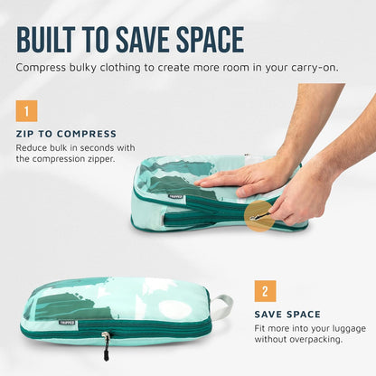 Compression Packing Cubes for Travel, Lightweight Packing Cubes Set for Carry-On Luggage & Backpacks – (Dusty Teal/White)