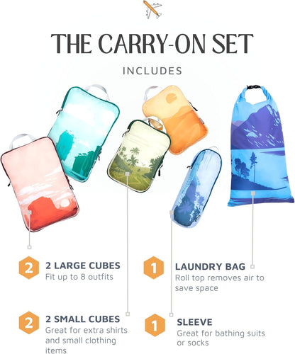 Compression Packing Cubes for Travel, Lightweight Packing Cubes Set for Carry-On Luggage & Backpacks – (Dusty Teal/White)