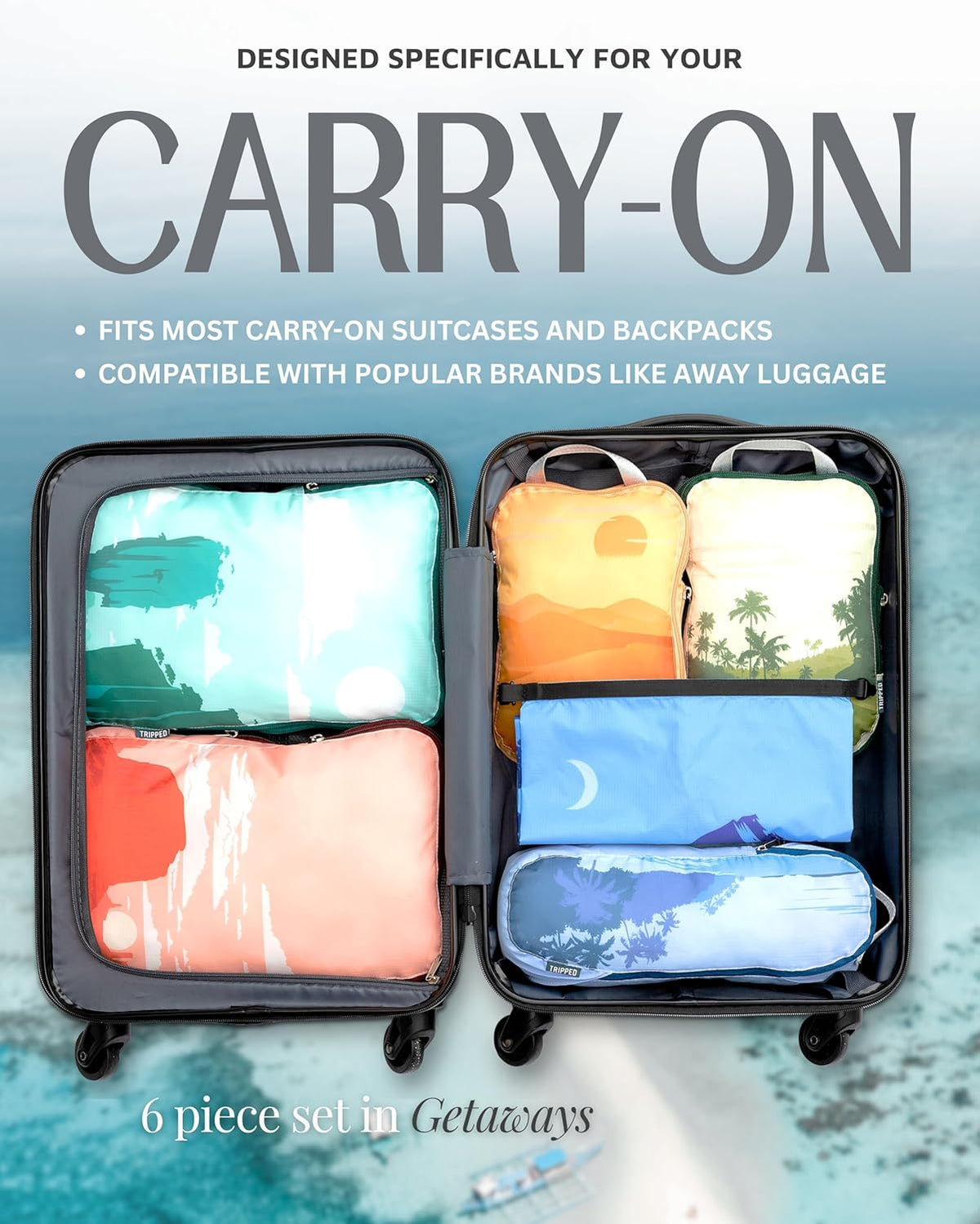 Compression Packing Cubes for Travel, Lightweight Packing Cubes Set for Carry-On Luggage & Backpacks – (Dusty Teal/White)