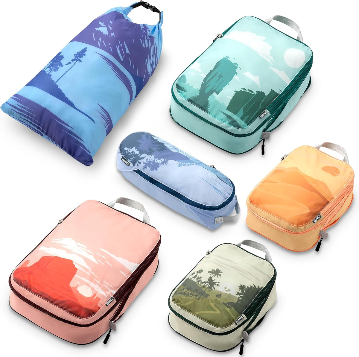 Compression Packing Cubes for Travel, Lightweight Packing Cubes Set for Carry-On Luggage & Backpacks – (Dusty Teal/White)