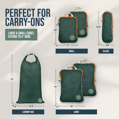 Compression Packing Cubes for Travel, Lightweight Packing Cubes Set for Carry-On Luggage & Backpacks – (Dusty Teal/White)