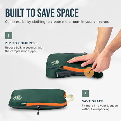 Compression Packing Cubes for Travel, Lightweight Packing Cubes Set for Carry-On Luggage & Backpacks – (Dusty Teal/White)