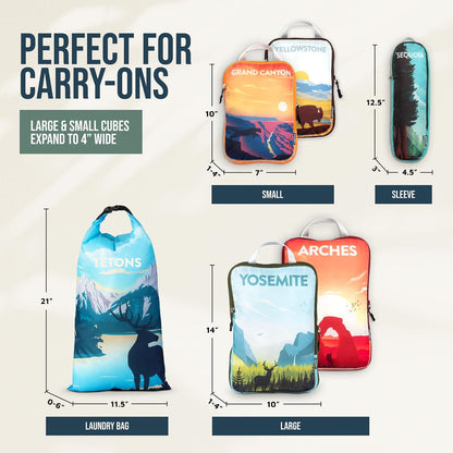 Compression Packing Cubes for Travel, Lightweight Packing Cubes Set for Carry-On Luggage & Backpacks – (Dusty Teal/White)