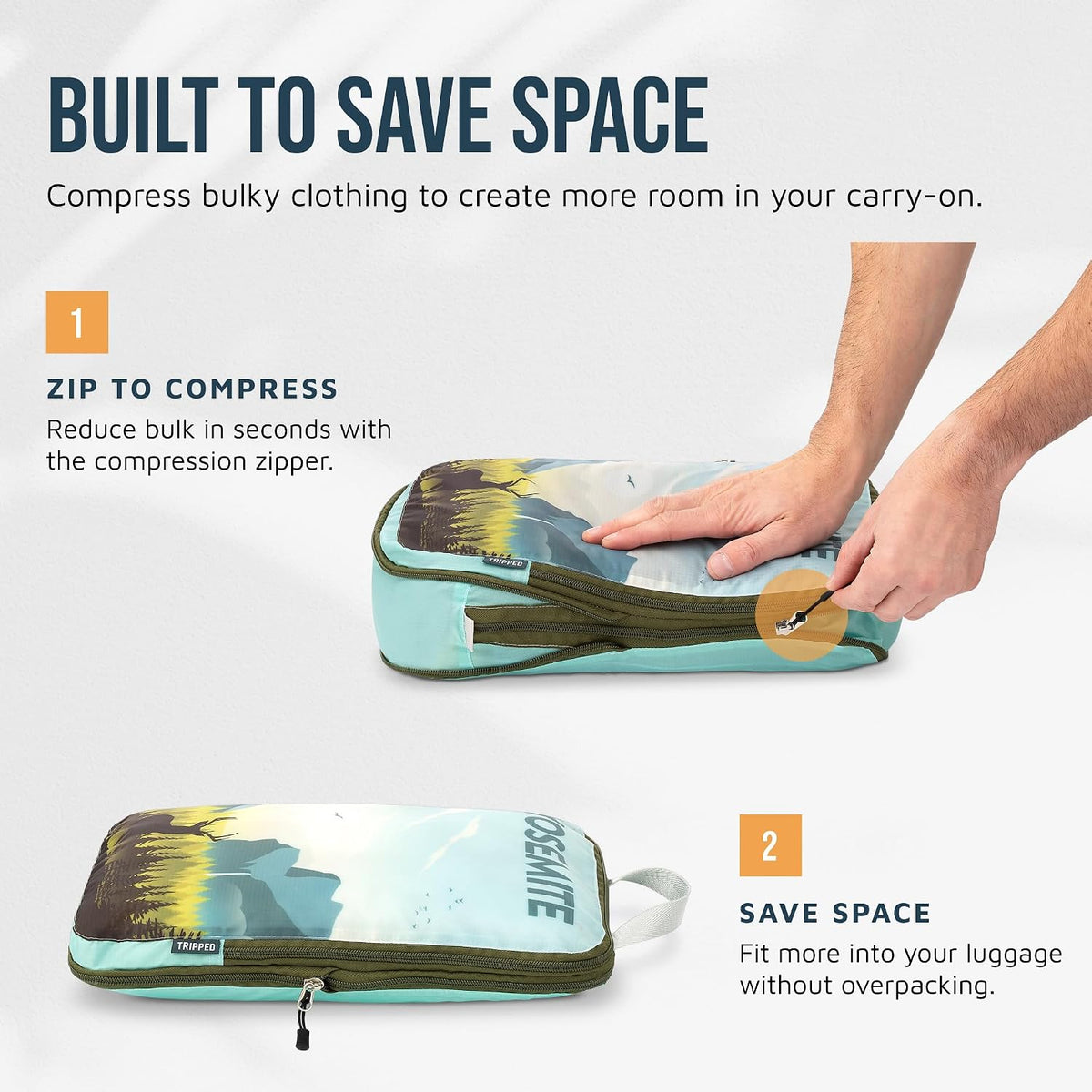 Compression Packing Cubes for Travel, Lightweight Packing Cubes Set for Carry-On Luggage & Backpacks – (Dusty Teal/White)
