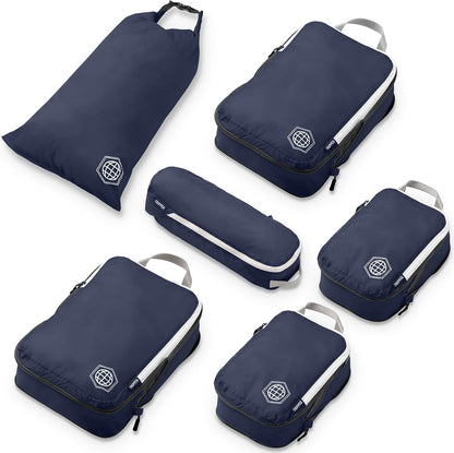 Compression Packing Cubes for Travel, Lightweight Packing Cubes Set for Carry-On Luggage & Backpacks – (Dusty Teal/White)