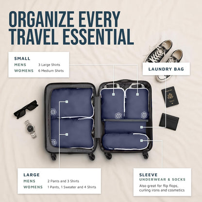 Compression Packing Cubes for Travel, Lightweight Packing Cubes Set for Carry-On Luggage & Backpacks – (Dusty Teal/White)