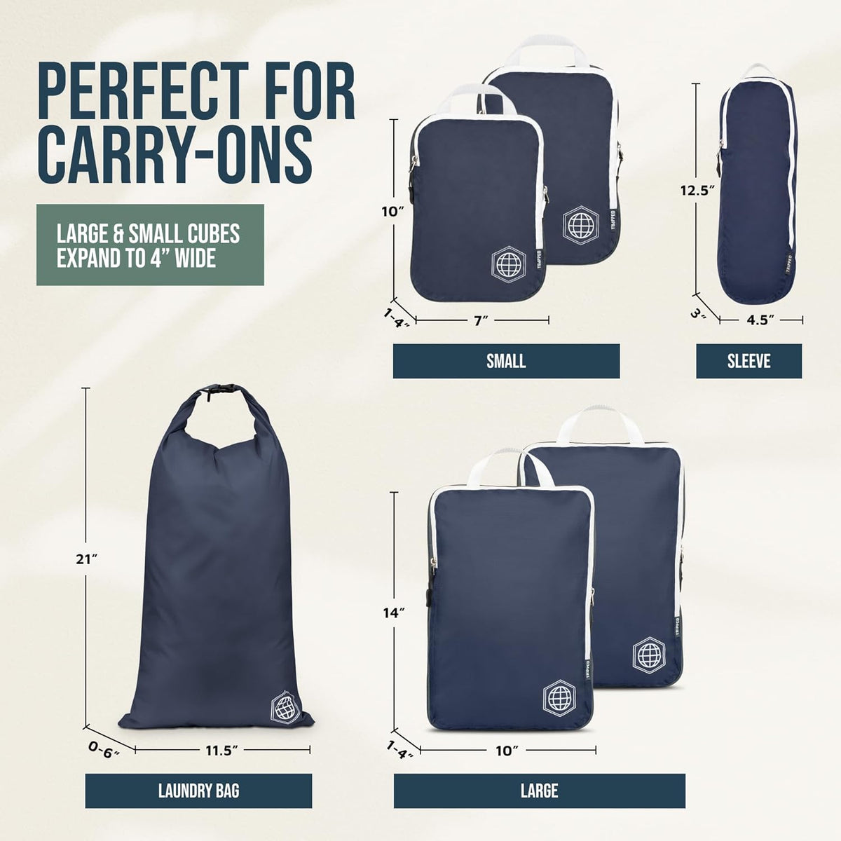 Compression Packing Cubes for Travel, Lightweight Packing Cubes Set for Carry-On Luggage & Backpacks – (Dusty Teal/White)